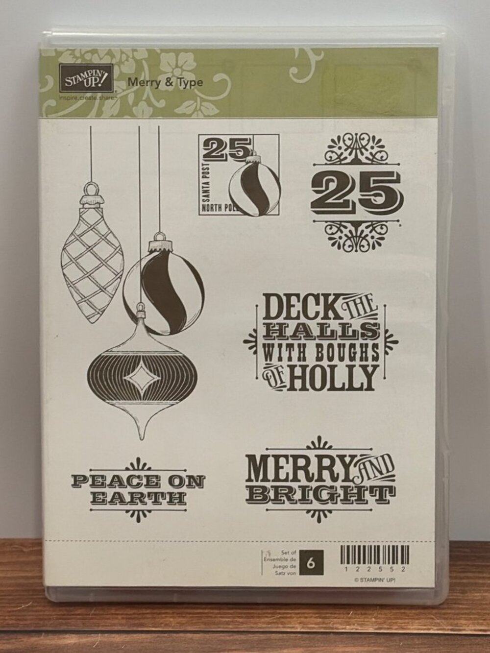 STAMPIN' UP! 122552 MERRY & TYPE CLEAR MOUNT RUBBER STAMP SET CHRISTMAS PEACE